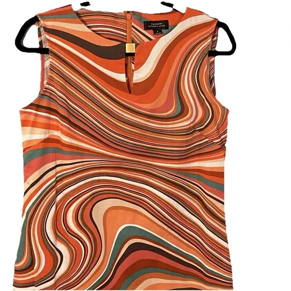 TAHARI Women's 4 Shift Dress Orange Swirls Retro 60's Groovy Sleeveless - Picture 3 of 10